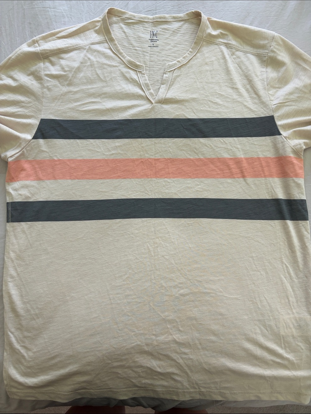 INC International Concepts Men’s Cream Stripe Short-Sleeve Shirt